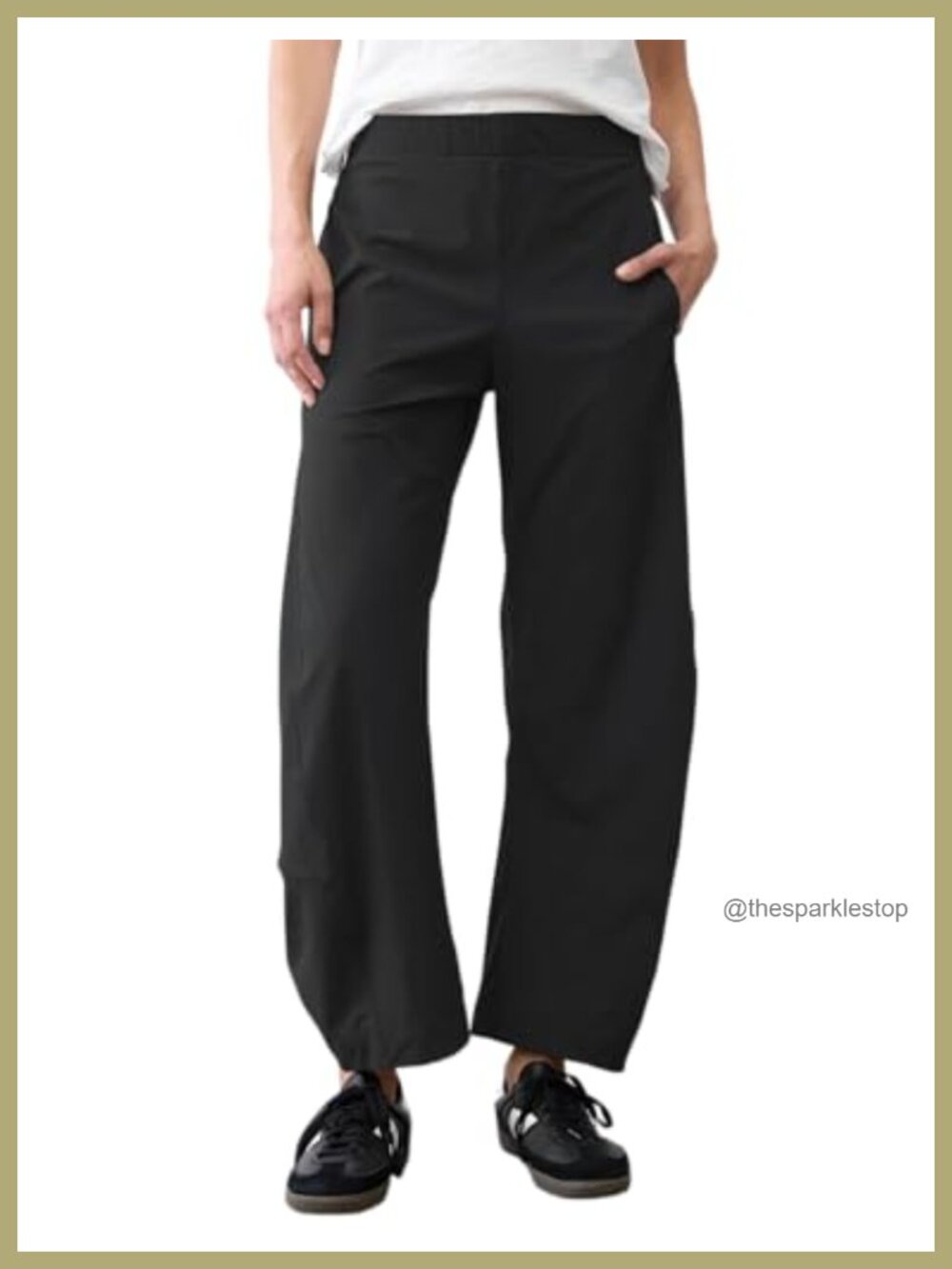 Wide Leg Barrel Pants Cropped Ankle Pull On Stretch Business Casual